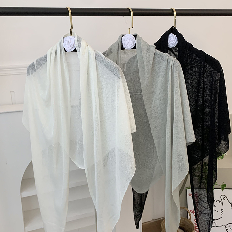 Bufanda triangular babero femenino nuevo estilo todo fósforo color sólido cuello bufanda fina habitación con aire acondicionado chal de punto con tirantes