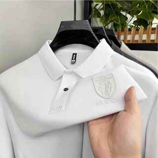 夏季新款短袖T恤男士套头上衣时尚翻领轻商务男装短袖T恤一件代发