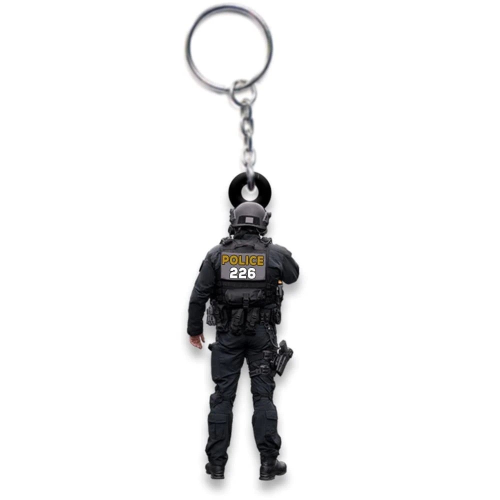 Nuevos productos transfronterizos policía regalo llavero decoración acrílico plano para hombres y mujeres mochila colgante creativo llavero
