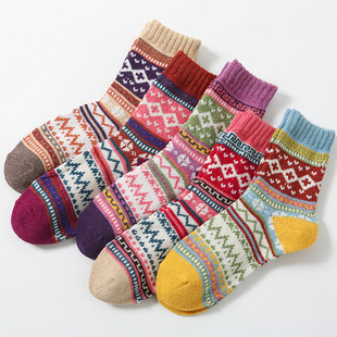 Amazon Foreign Trade Winter Thick Socks Women's Warm Cruckle Wool Socks Retro Ethnic Style Artistic Women's Socks