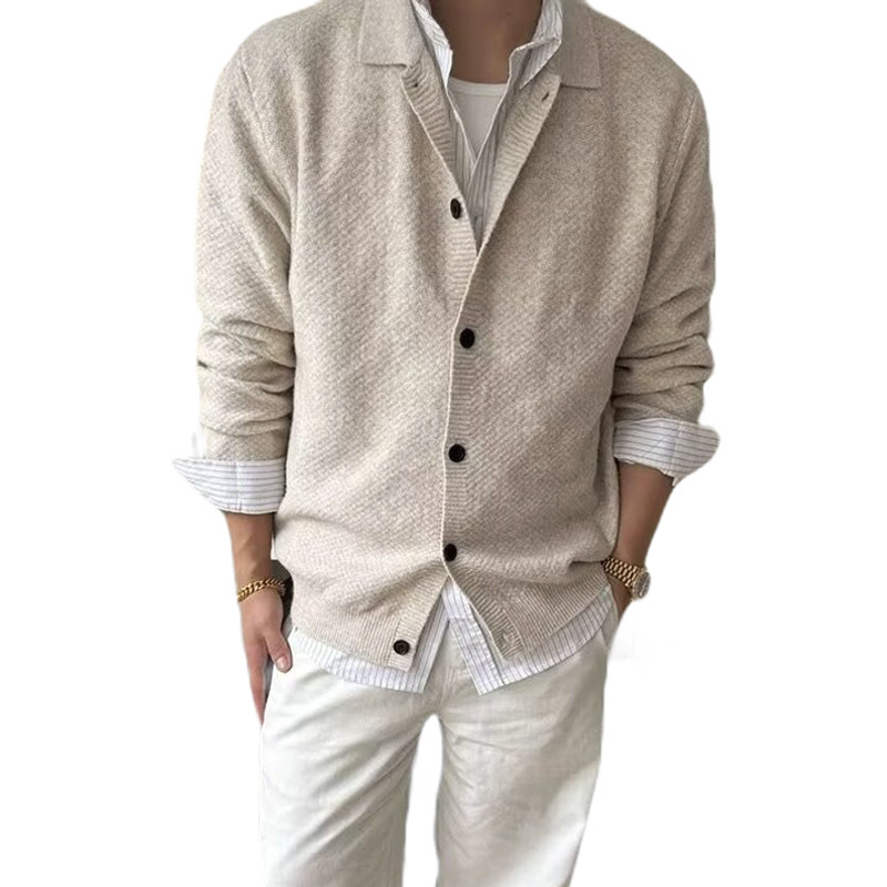 Explosiones transfronterizas de tamaño grande europeo polo camiseta con solapa camiseta de punto suéter hombre viejo dinero cardigán chaqueta fábrica al por mayor