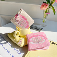 Original retro palace style cute wallet short PU simple two-fold wallet thin women's wallet wallet trendy card bag