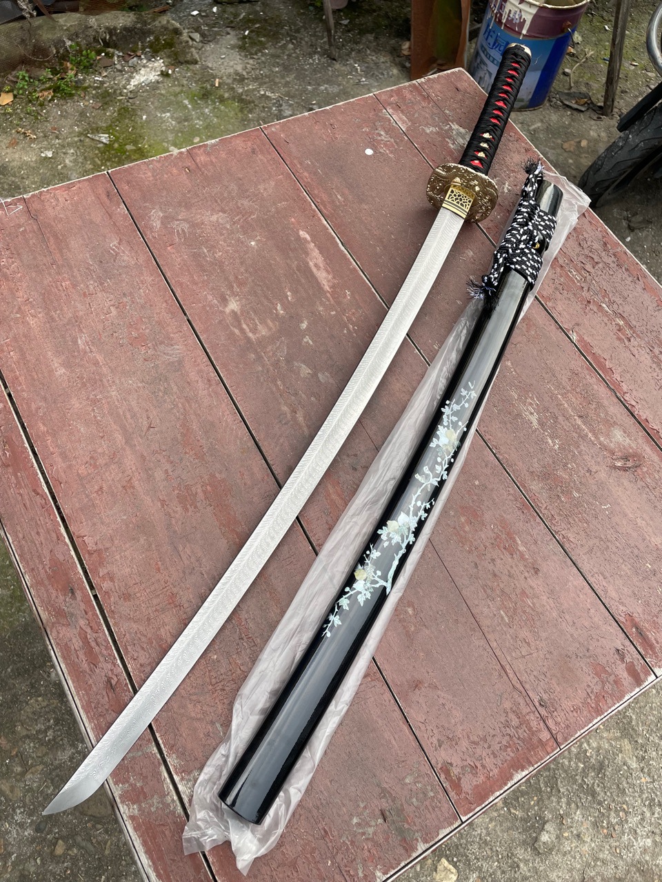 外贸批发羽毛纹手工锻打日本刀一体长刀打刀东洋刀剑katana未开刃