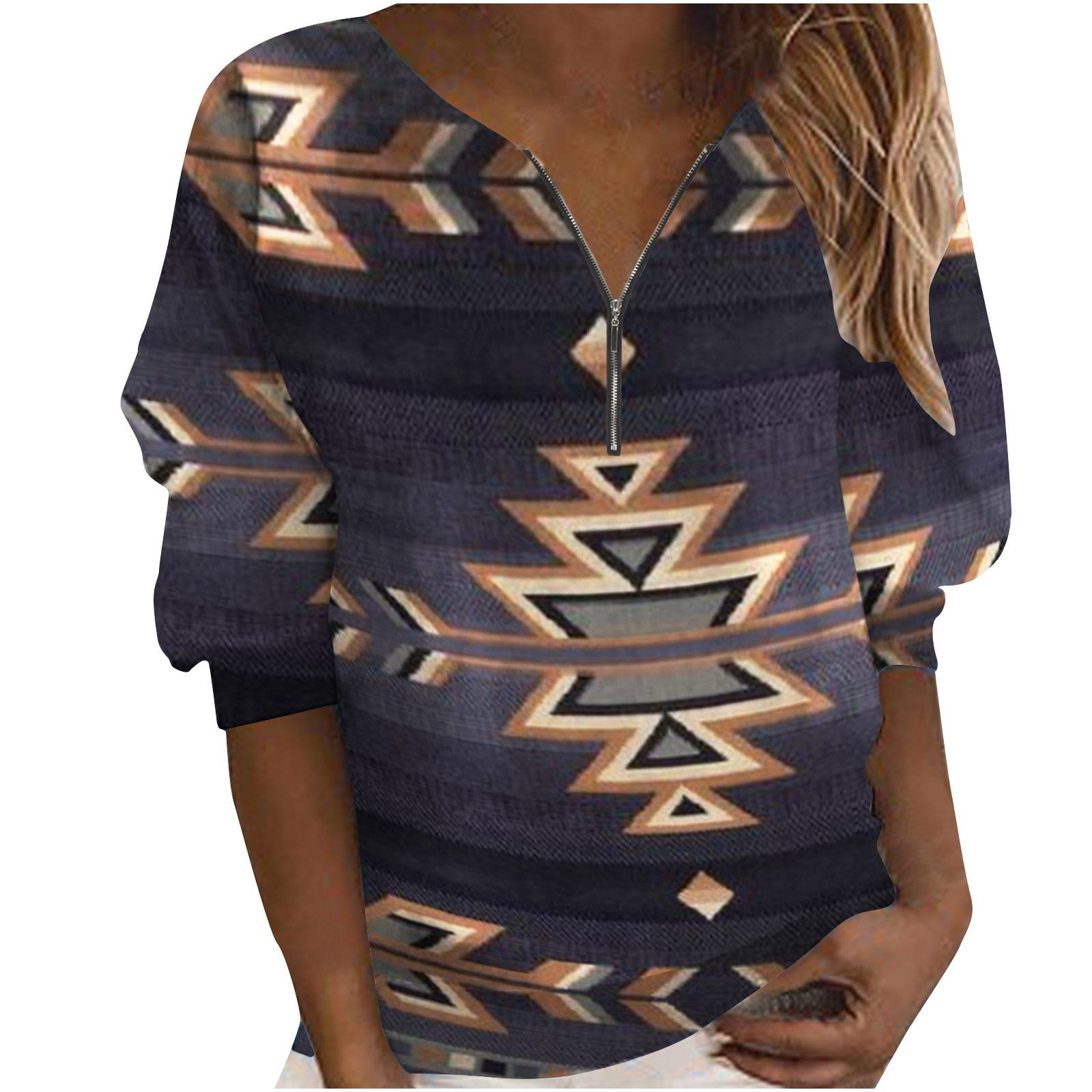 Autumn retro ethnic sweatshirt with zipper