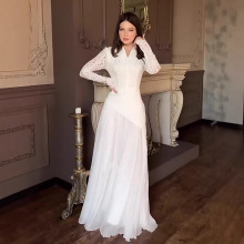 亚马逊欧美跨境2025年春季复古优雅高贵气质长袖收腰长裙连衣裙女