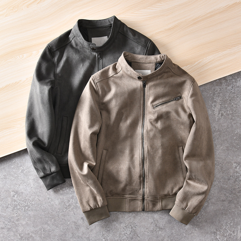 Laomei order! Delicate suede! Foreign trade men's clothing factory tail goods spring and autumn fashion casual stand collar jacket jacket