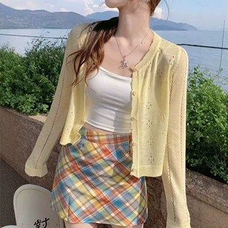 薄款镂空开衫春夏新款韩系设计感小众甜美毛衣配吊带裙小上衣