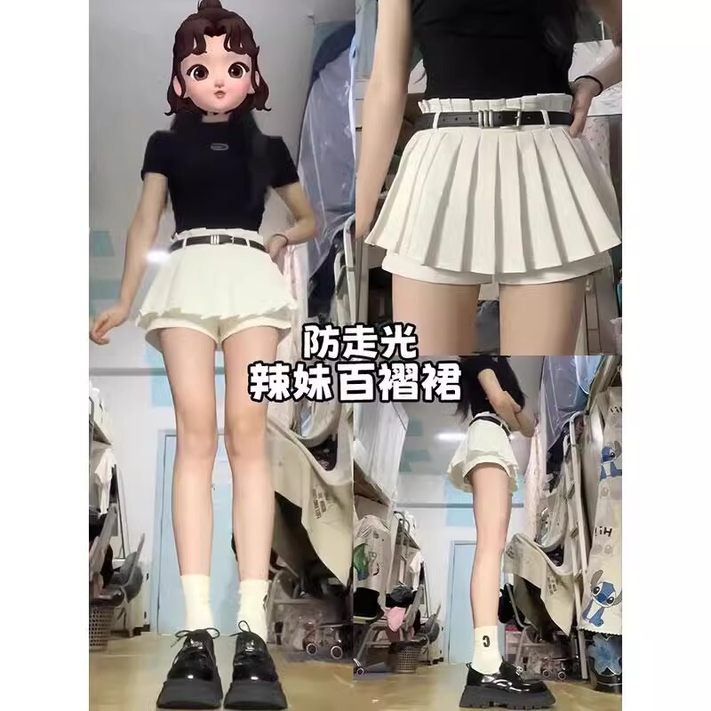 Backlash Long Legs ~ White Pleated Skirt Women's Spring and Summer chubby girl Skirt Short Skirt Ballet Skirt Anti-Light Skirt