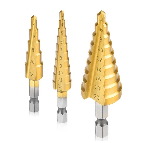 Cross-border hot selling pagoda drill bit step drill hexagonal handle straight groove titanium plated step drill three-piece set reamer drill hole opener