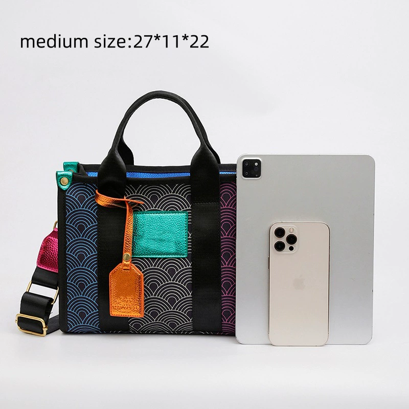 Capacious rainbow shopping bag, shoulder bag, one-shoulder bag