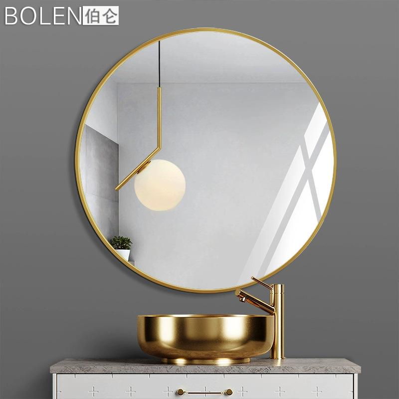 BOLEN wall-mounted bathroom mirror wholesale hand washing toilet dressing table toilet makeup mirror round metal aluminum frame