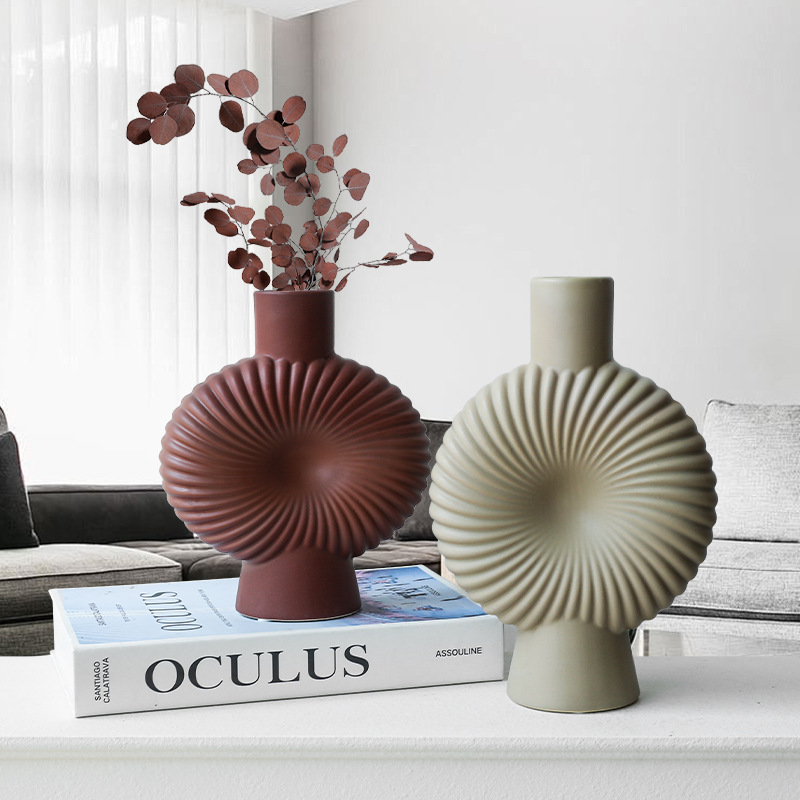 Morandi moderno vasos de cerámica estriados decoración de estudio sala de estar flor geométrica decoración de sala de alojamiento modelo