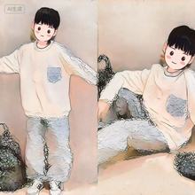 mz2101 预售 包邮 一件代发 童 口袋字母卫衣满印长裤套装 运动