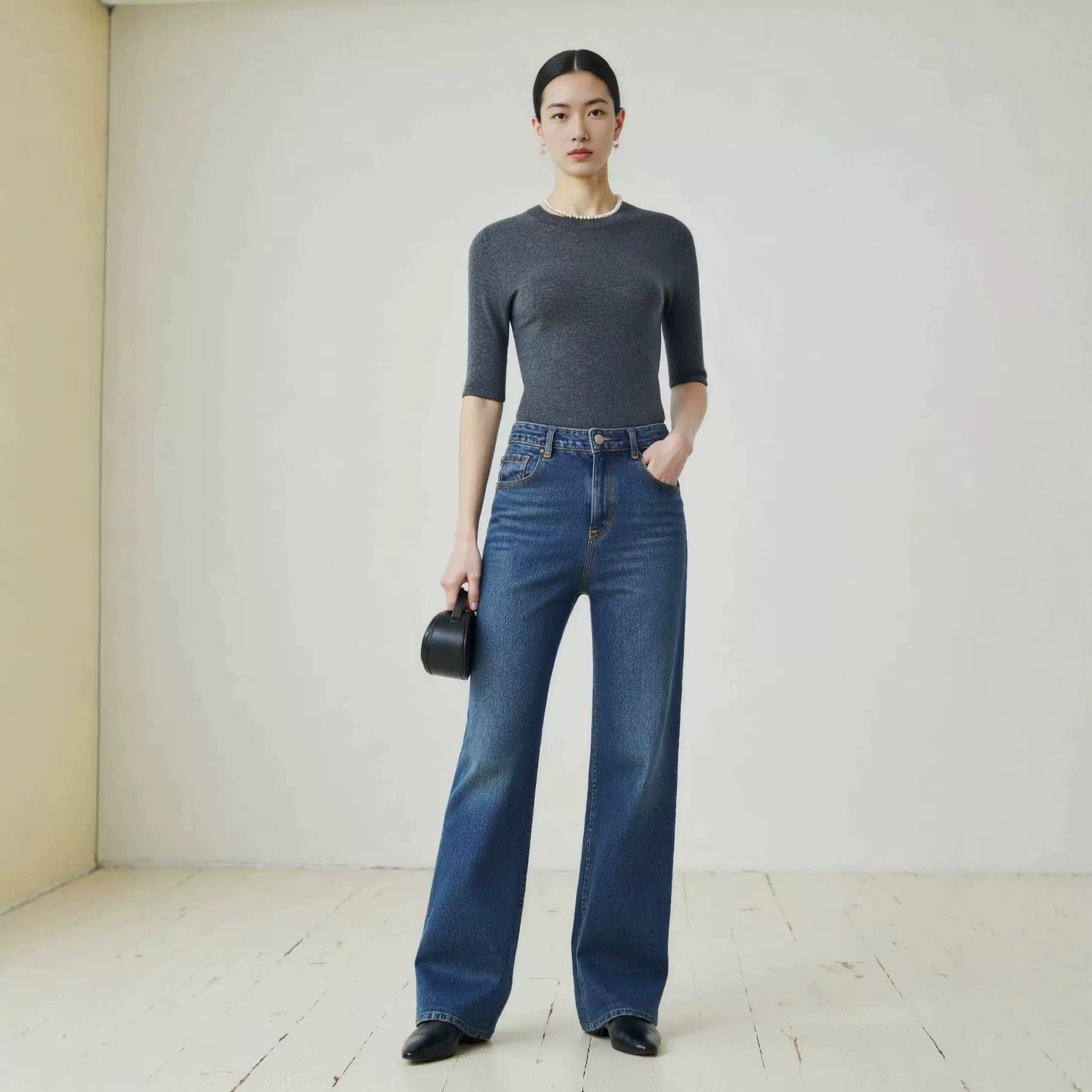 【衡嘉HJ】18针岛精无缝一体中袖可机洗羊毛半高领针织衫女秋打底