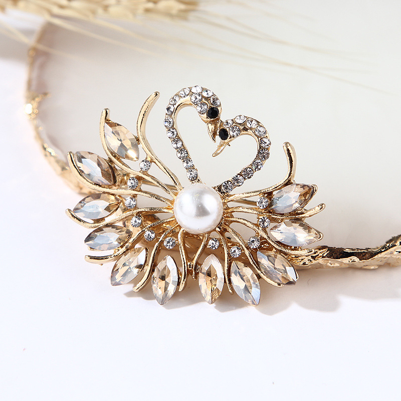 Kristall Perlen Schwan Brosche Elegantes Mode Accessoire_voghion.com