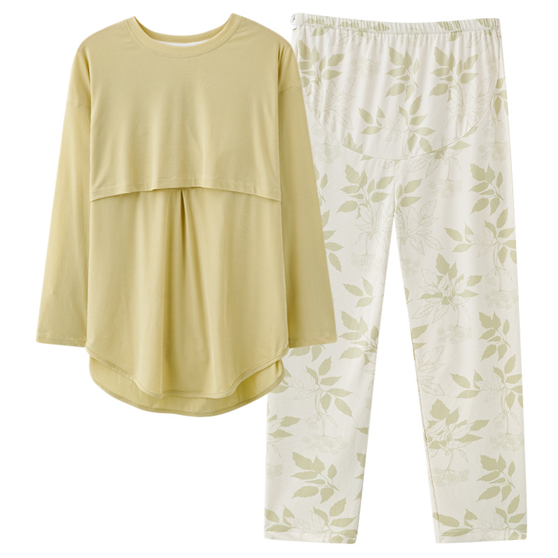 가슴 패드가 달린 산후복, 새로운 가을 겨울 긴팔 바지, 산모 잠옷, 산후 모유 수유 가정복, 라운드 넥