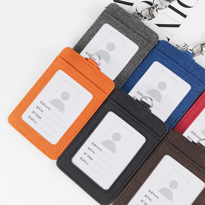 跨境麻布紋pu革可定企業單位LOGO帶印刷紙卡胸牌掛牌工牌卡套批發