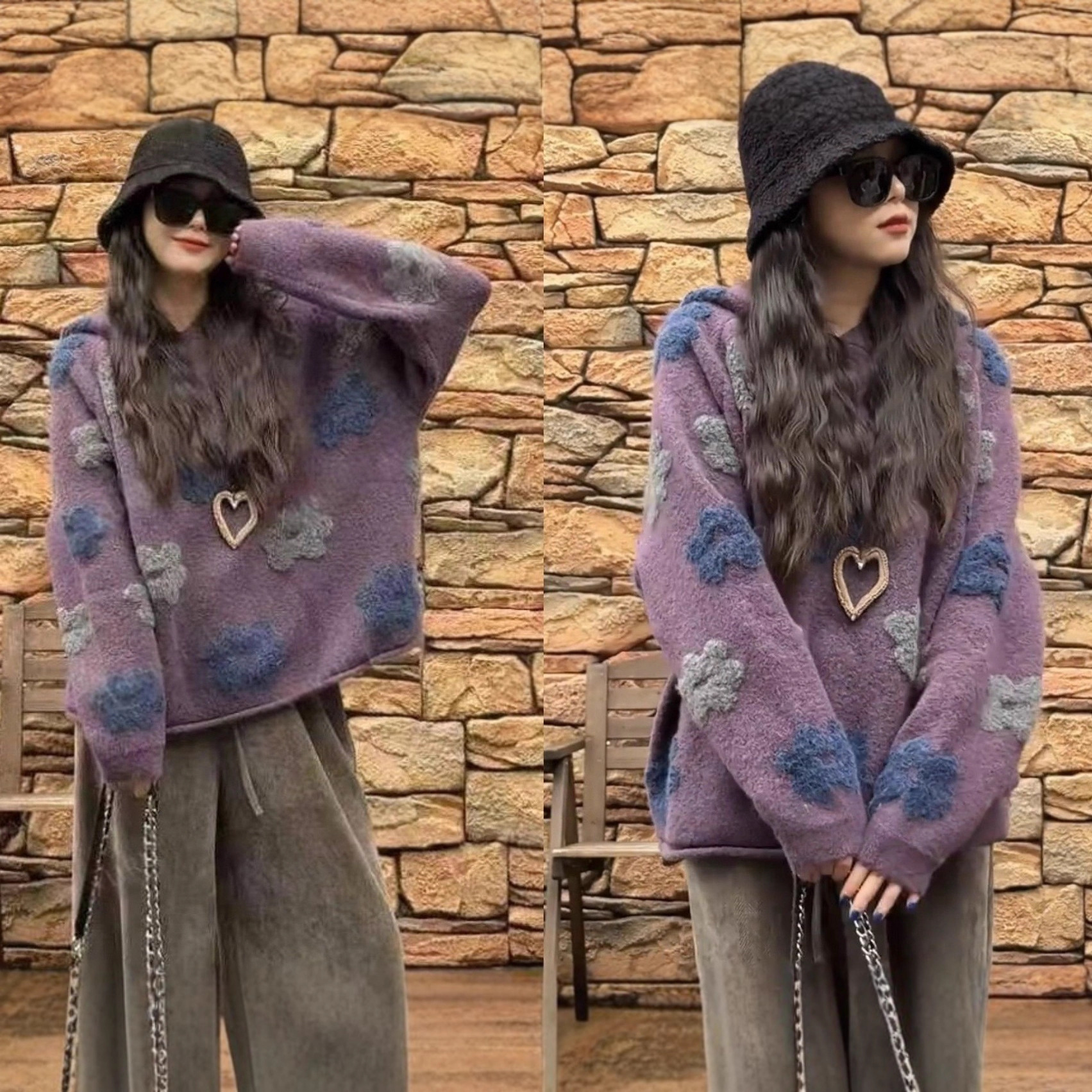 2025年秋季新款时尚百搭显瘦韩系圆领长袖针织衫洋气提花上衣