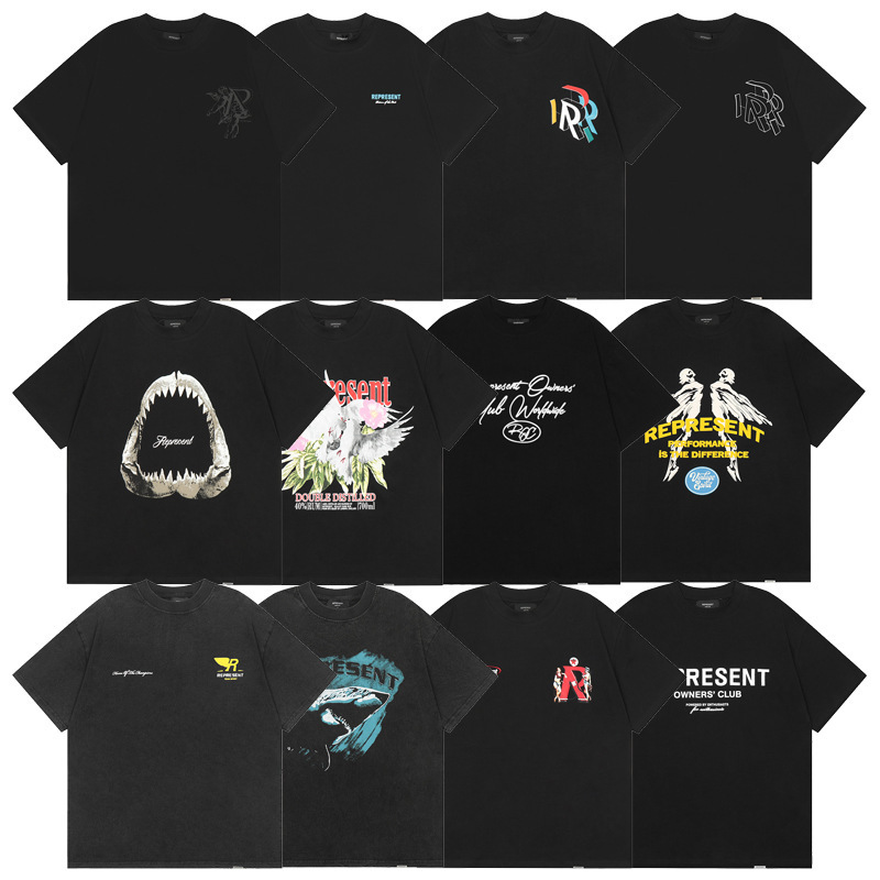 Cross-Border American High Street Fashion Brand Represent Letter Distressed Half-Sleeved Washed Retro Men's and Women's Loose Short-Sleeved T-Shirt Cross-Border American High Street Fashion Brand Represent Letter Distressed Half-Sleeved Washed Retro Men's and Women's Loose Short-Sleeved T-Shirt