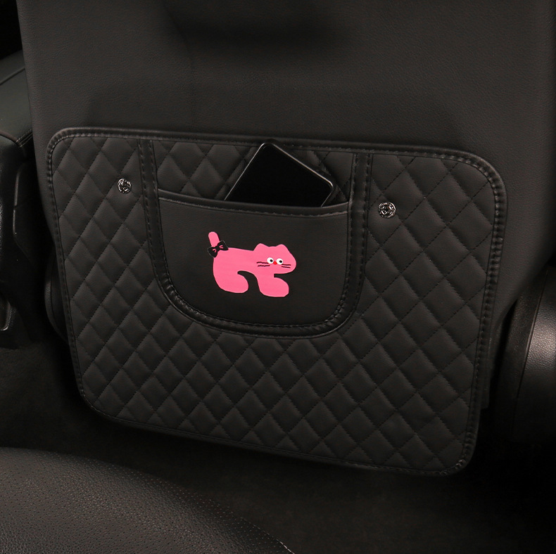 Pink Cat Cute Cartoon Quilted Embroidered Car Seat Back Anti-kick Pad Car Seat Back Anti-fouling Pad Cross-border Automotive Products