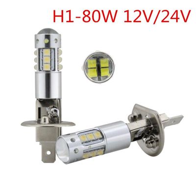 h1h3超亮led汽車大燈近光遠光前燈80W透鏡芯片12V24V通用