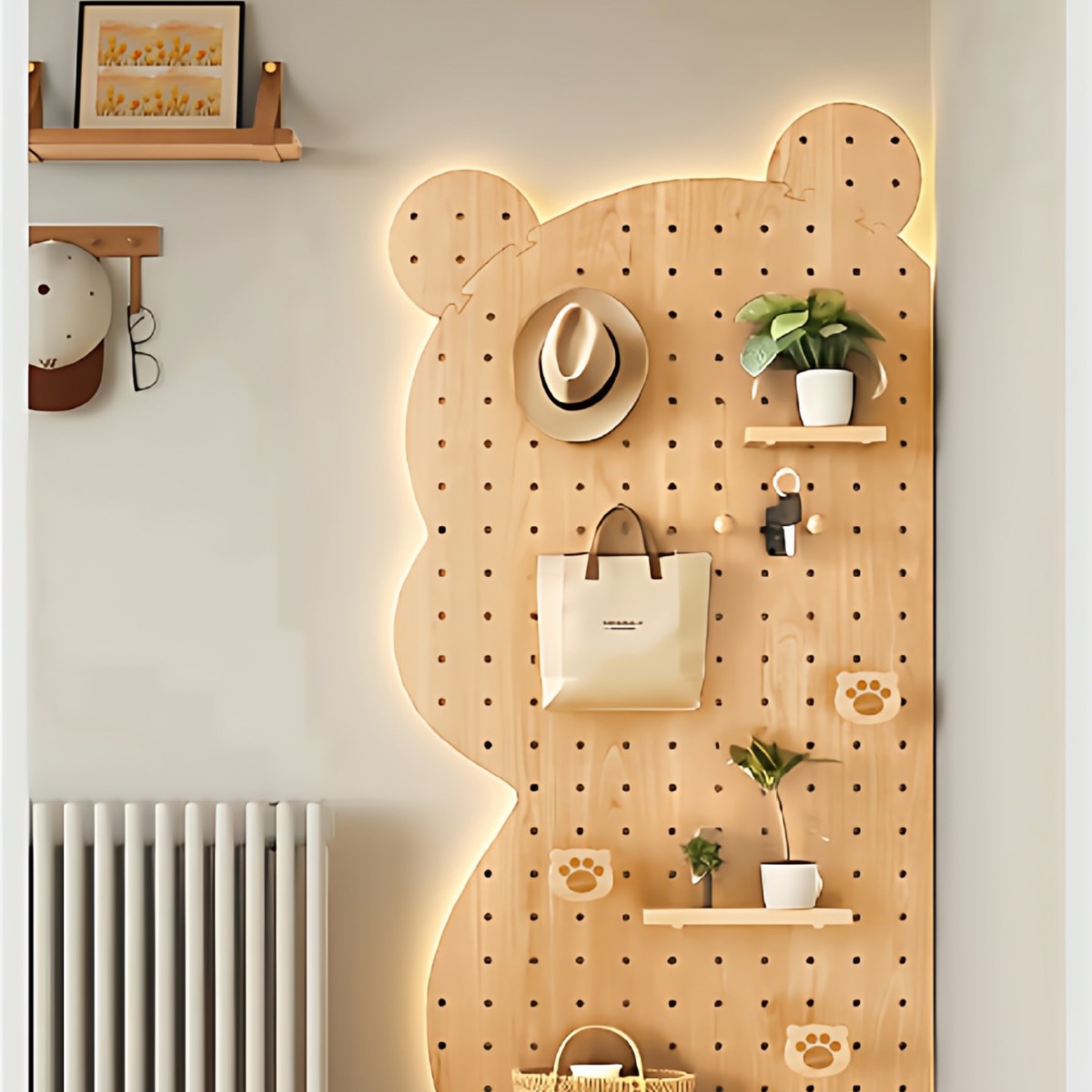 tronco viento madera sólida agujero tablero de agujero forma de ballena colgar percha de ropa radiador en la pared superior de la pared de almacenamiento de estantes