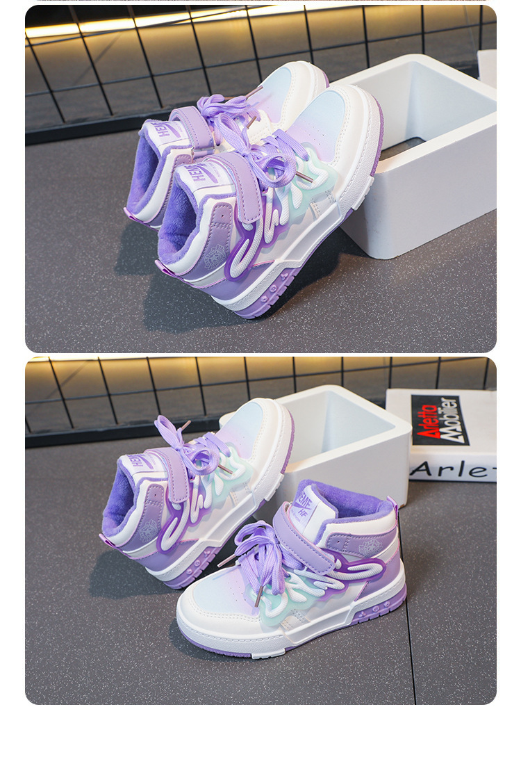 Autumn 23 New High Top Board Girls' Anti slip Soft Sole Small and Medium Children's Leather Casual Shoes 26-37 Fashion_voghion.com