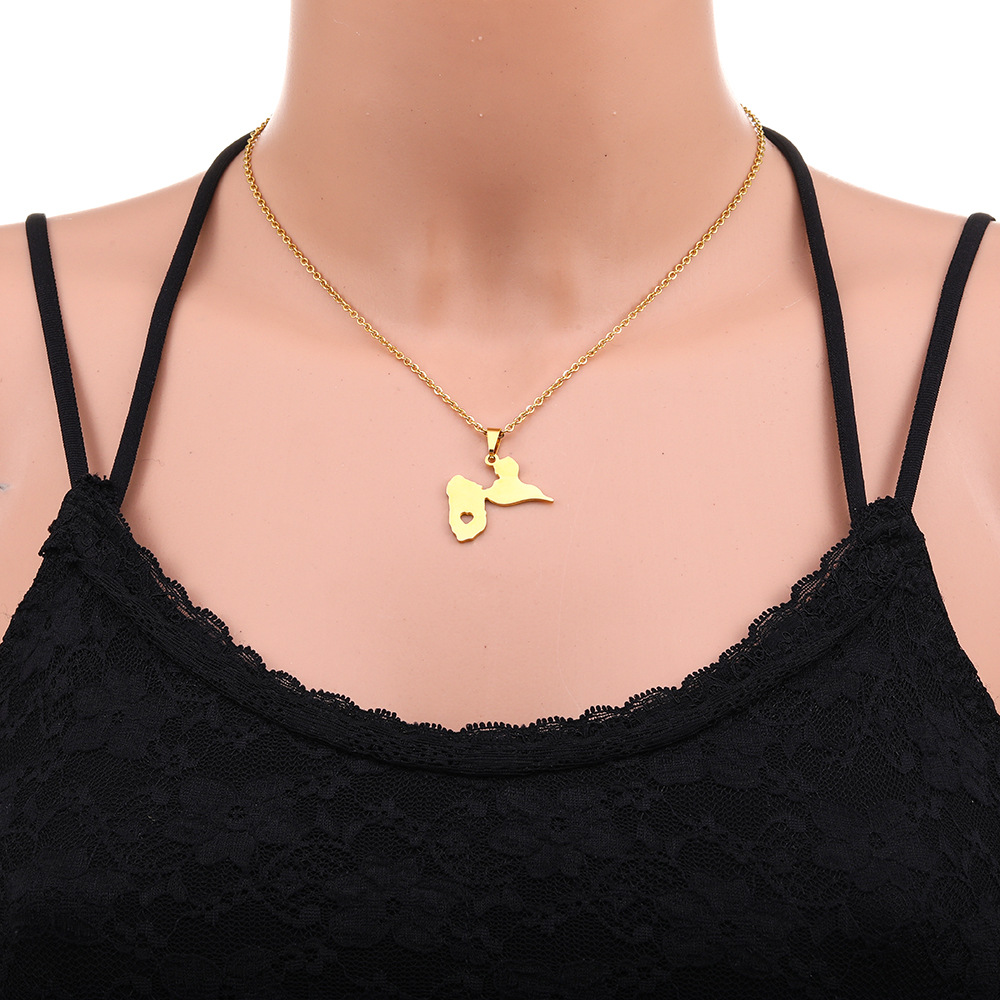 Fashion Simple French Guadeloupe Map Pendant Ethnic Style Stainless Steel Necklace_colorza_3