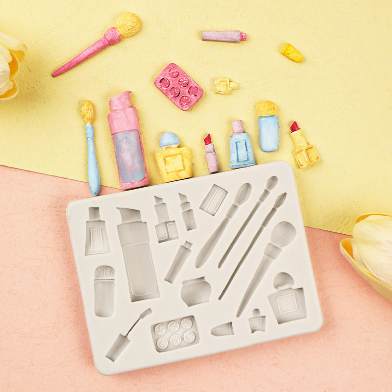 Herramientas de maquillaje moda tacones altos molde lápiz labial sombra ojos cepillo rubor DIY chocolate fondant arcilla