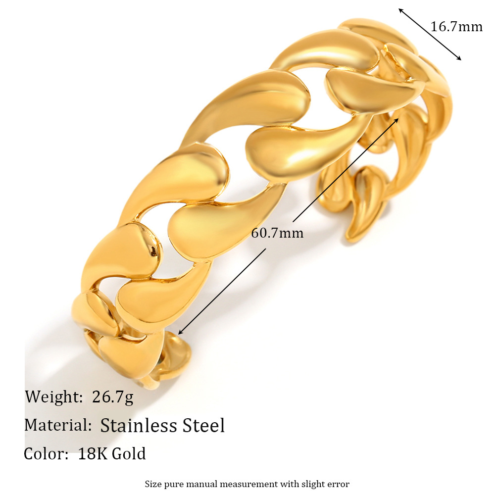 Fashion Stainless Steel Plated 18k Golden Smooth Water Drop Hollow Bracelet