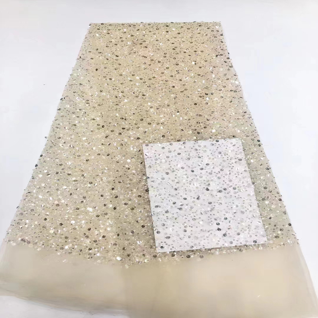 2022 Venta caliente completo perla bordado tela moda cristal lentejuelas encaje tela vestido de novia moda tela JX2025