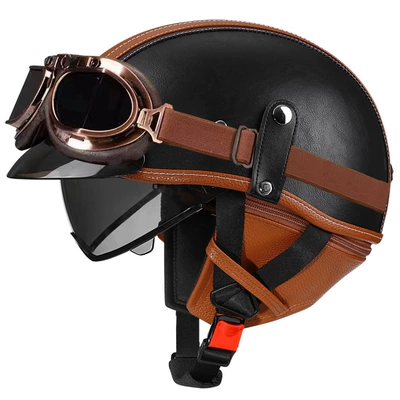 car helmet Japanese scoop helmet, Motosiklet kaskı (dəbilqə) - brown-black-tea-mirrorcopper-mirror-m