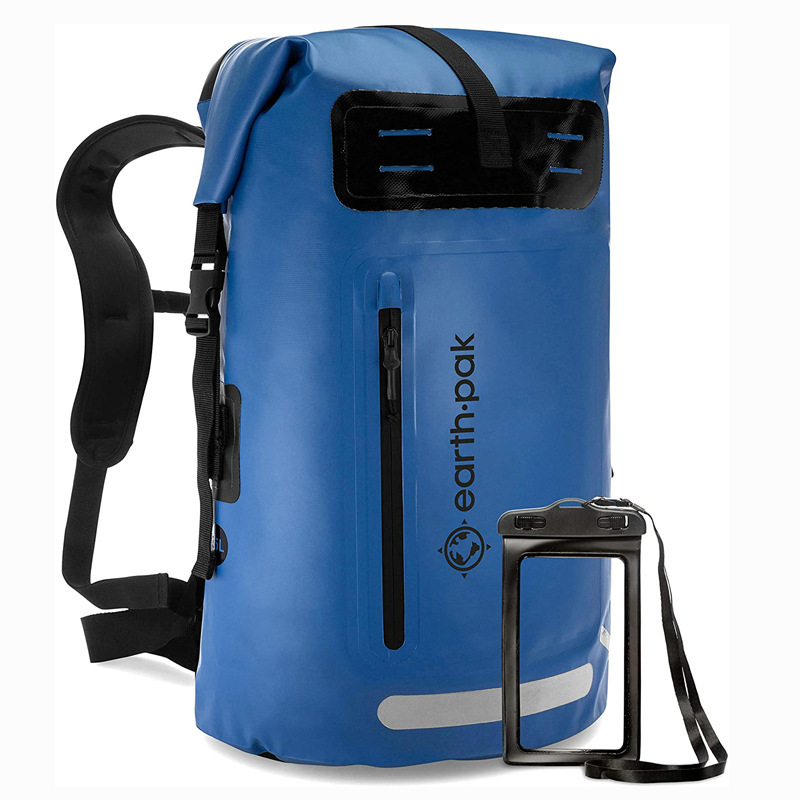 Mochila impermeable personalizada para montañismo al aire libre de PVC, mochila impermeable ligera de gran capacidad estilo camping con almacenamiento húmedo y seco