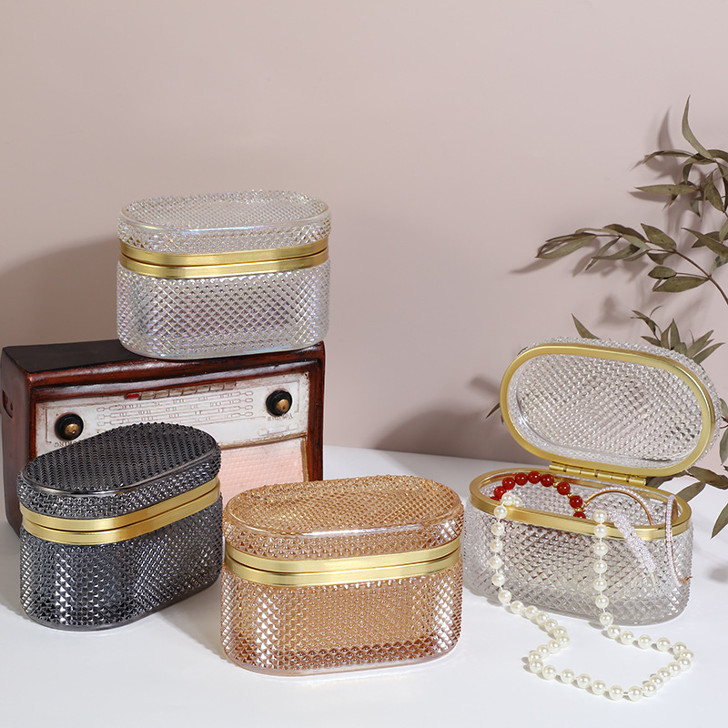 Simple modern embossed transparent glass jewelry storage box home dustproof box with lid jewelry storage display box