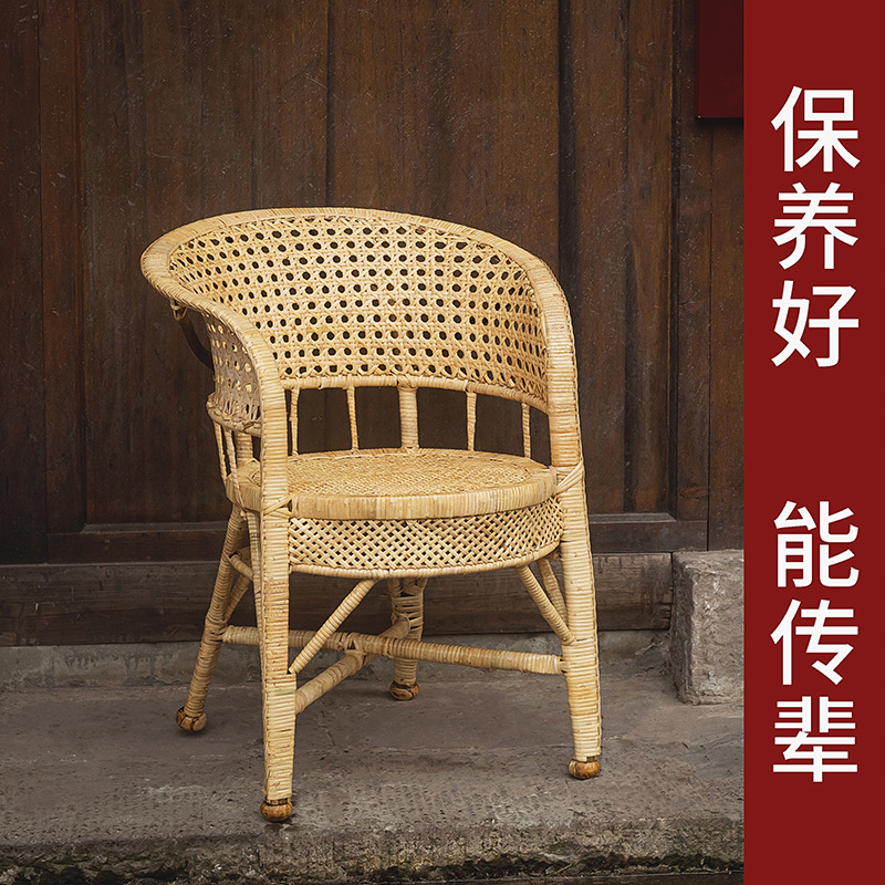 Wholesale Sichuan Handmade Natural Rattan Chairs and Benches, Balcony Home Use Elderly Chairs, Summer Outdoor Old Style Backed Bamboo