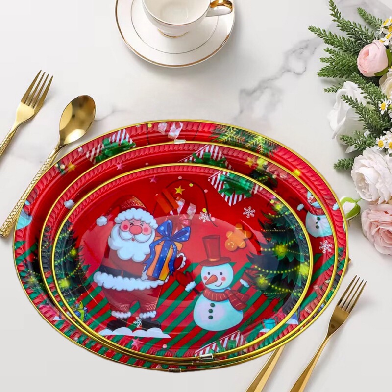 Cross-Border Christmas Tableware Set, Red-Themed Santa Claus Reusable Plastic Plate, Fruit Plate, Dried Fruit