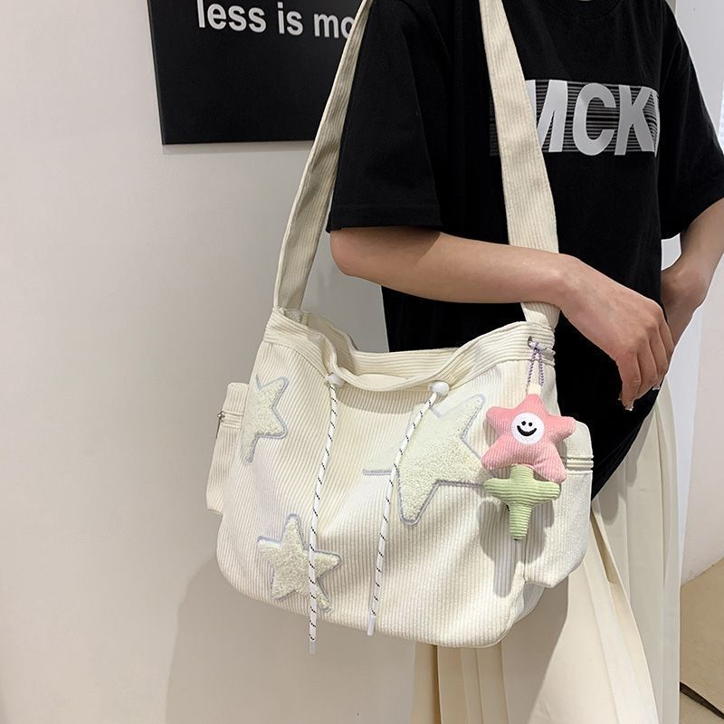小众设计感星星女学生大容量通勤托特包灯芯绒单肩斜挎包新款|undefined