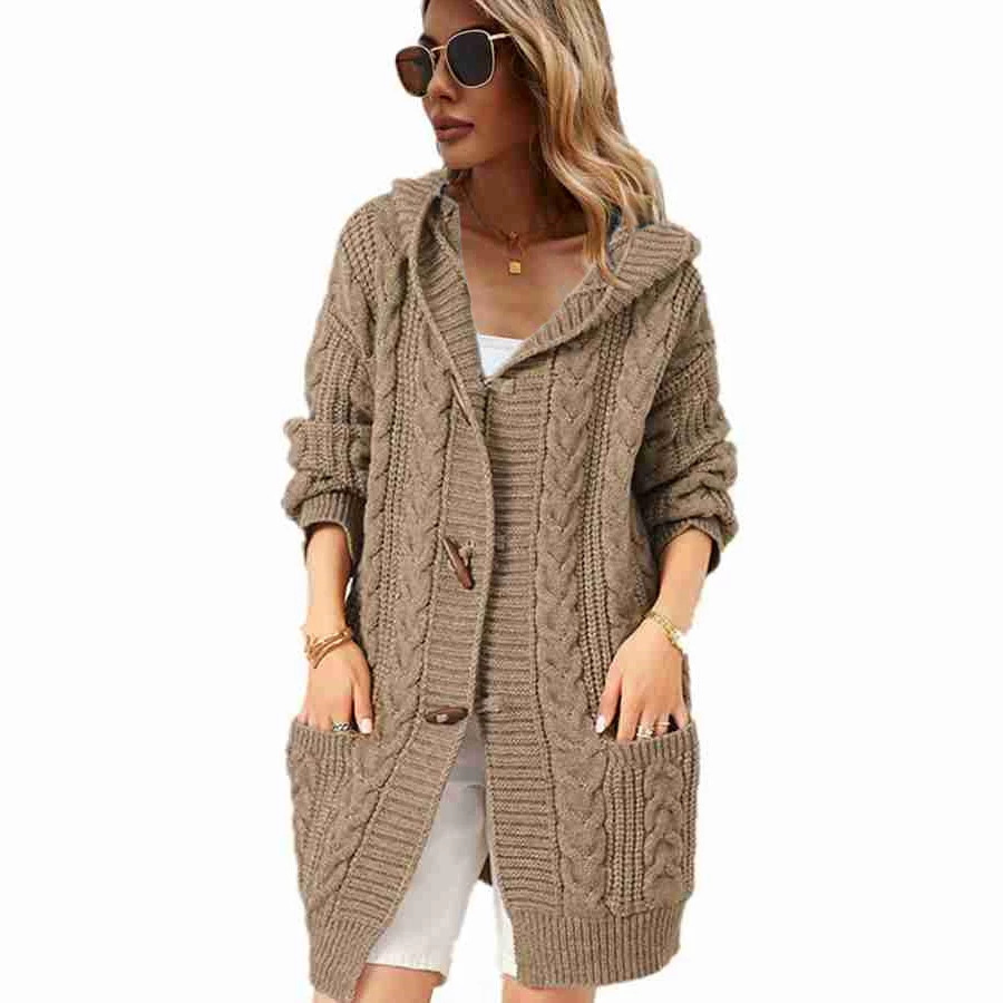 Suéter Cárdigan con Capucha de Punto Grueso para Mujer, Talla Grande, Estilo OL, Nuevo para Otoño/Invierno 2025, Comercio Exterior Transfronterizo, Amazon