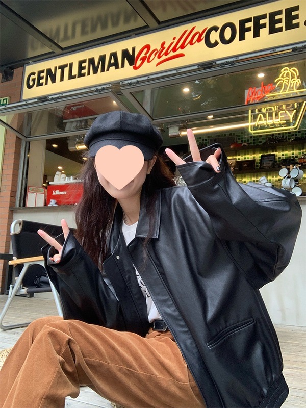 RAINY 酷女孩腔调 机车皮衣夹克春秋女新款美式黑色复古上衣外套|undefined