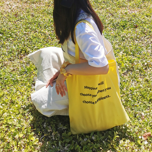 Amazon cross-border supply/yellow simple letter canvas bag women's summer large-capacity shopping bag student class bag
