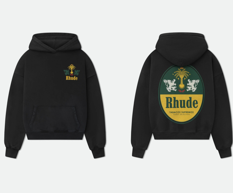 25SS跨境欧美潮牌RHUDE几何图案字母印花连帽卫衣男美式高街外套|undefined