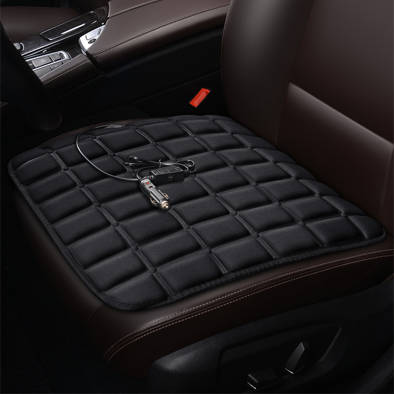 Qìchē Plaid heated small square pad car seat cushion single seat (Multi-function pad) - square-pad-black-front-single-12v-cigarette-lighter-heating-with-heating-function