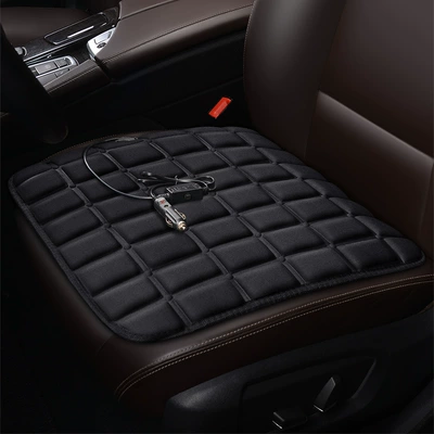 Cross-Border Checkered Heated Small Square Cushion Car Seat Cushion Single Seat Wholesale Winter Seat Cushion Interior Supplies Jewelry Heating Pad (Multi-function pad) - square-mat-black-front-leaflet-12v-cigarette-lighter-heating-model-with-heating-function