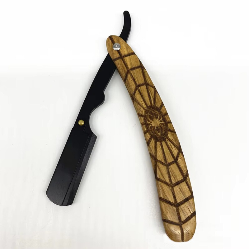 Professional Straight-Edged Stainless Steel Single-Blade Razor with Wooden Handle, Manual Folding Knife, Beard Trimmer, Facial Razor