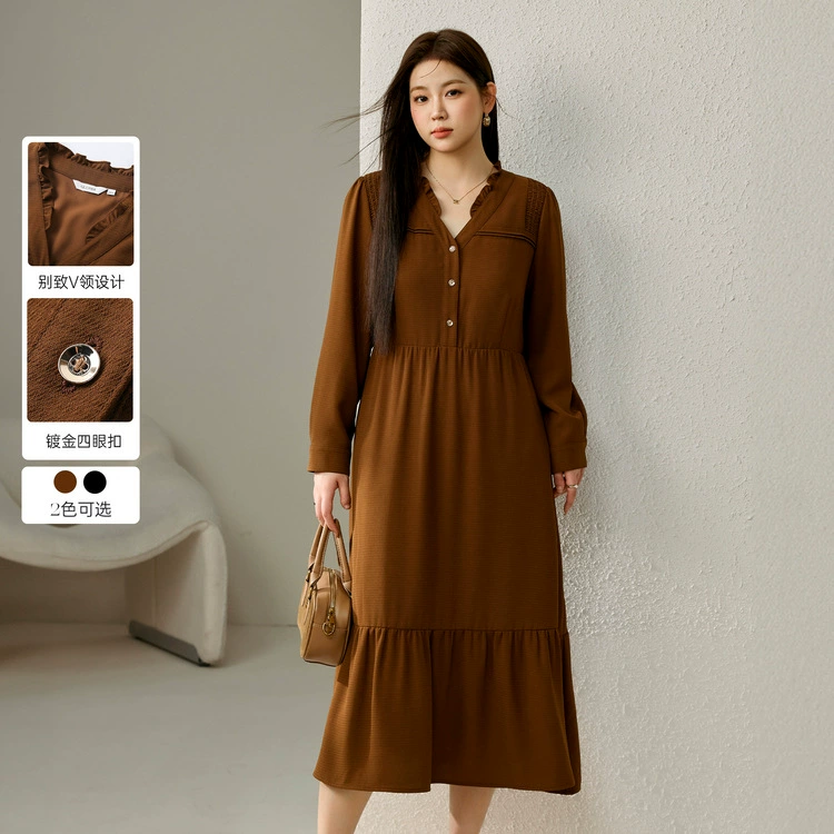 Xianlixiu женское французское элегантное и интеллектуальное элегантное тонкое платье больших размеров с v-образным вырезом, осень 2024, новый стиль