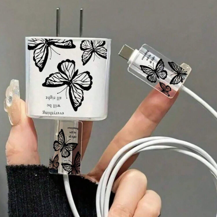 Butterfly Transparent Suitable for Apple 18W/20W Charger Protective Cover Cable Bite Data Cable Protection Rope Tpu Soft Shell