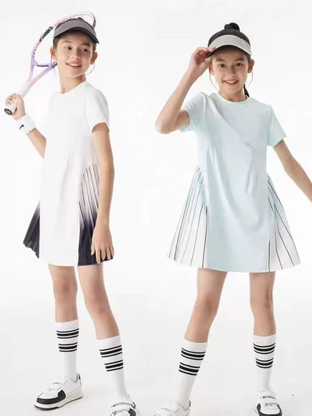 Foreign Trade Large Medium Small Girls Children Outdoor Wear Leisure Sports Fitness Feather Tennis Skirt T-shirt Dress