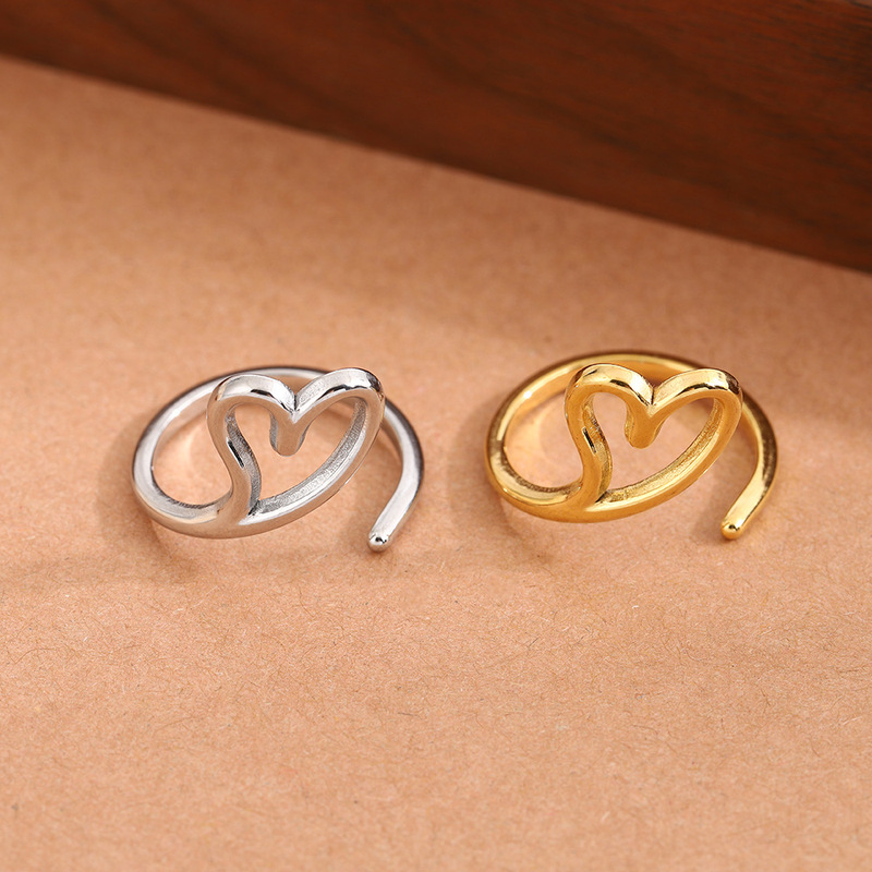 Fashionable Light Luxury Open Ring for Women, Non-Fading Ring, Niche High-End Couple Rings, Open Heart Ring