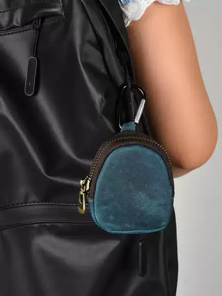 Simple First-Layer Cowhide Key Pouch, Coin Holder, Portable Retro Style, Unisex Crazy Horse Leather Key Pouch