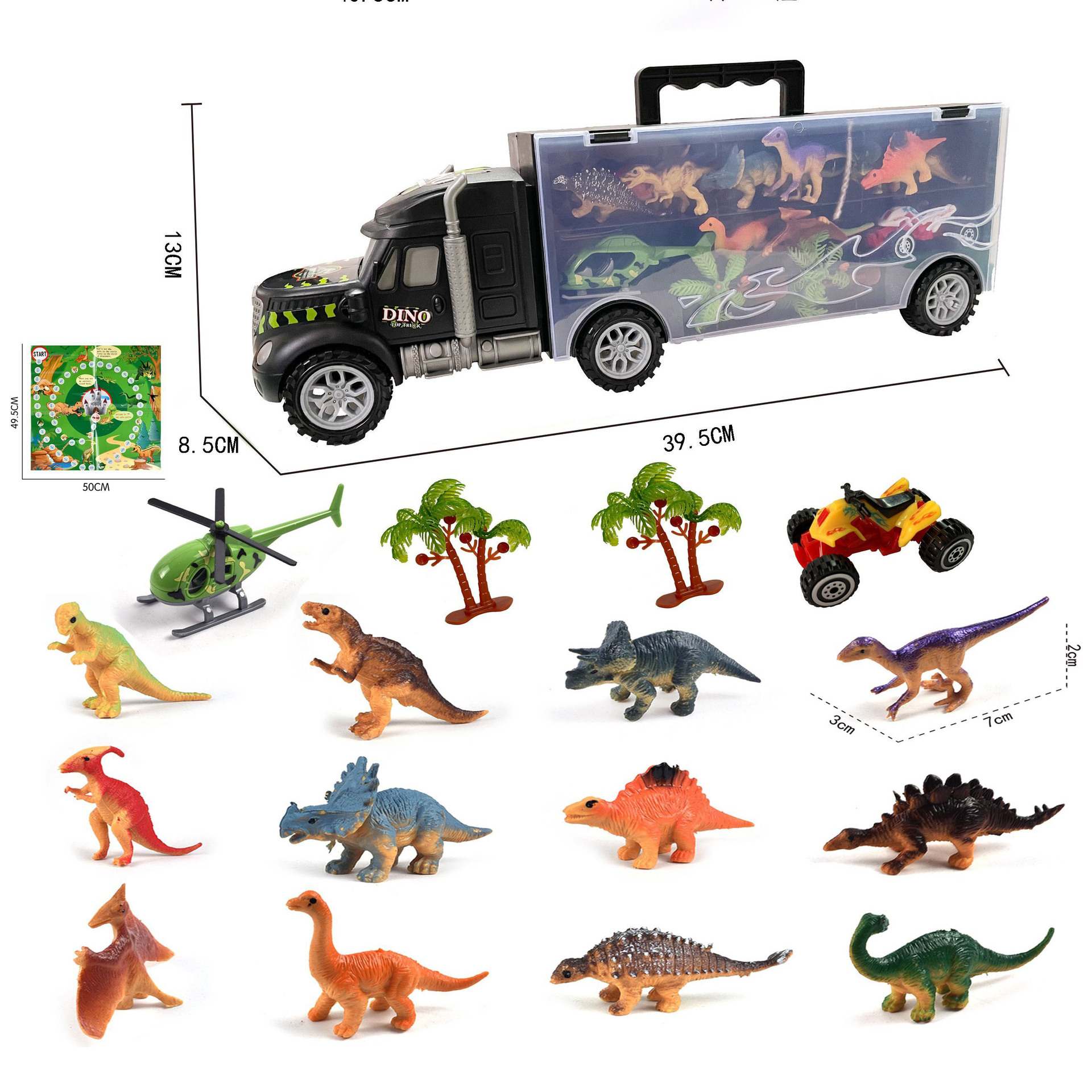 40cm 휴대용 트랙터 컨테이너 트럭 12 공룡 2 나무 1 오토바이 1 비행기 1 지도
